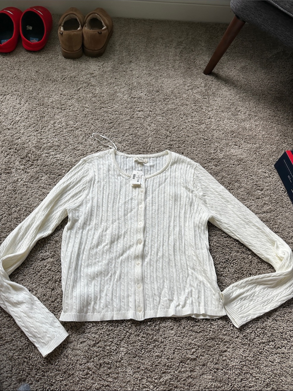Aeropostale White Cable Knit Long Sleeve Cardigan